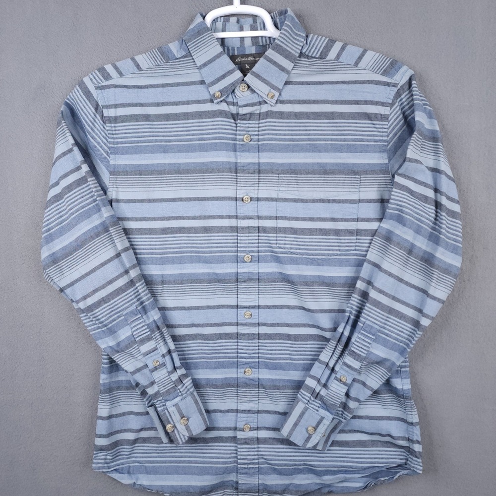 Eddie Bauer Mens Small Blue Striped Long Sleeve Button Down Cotton Shirt S